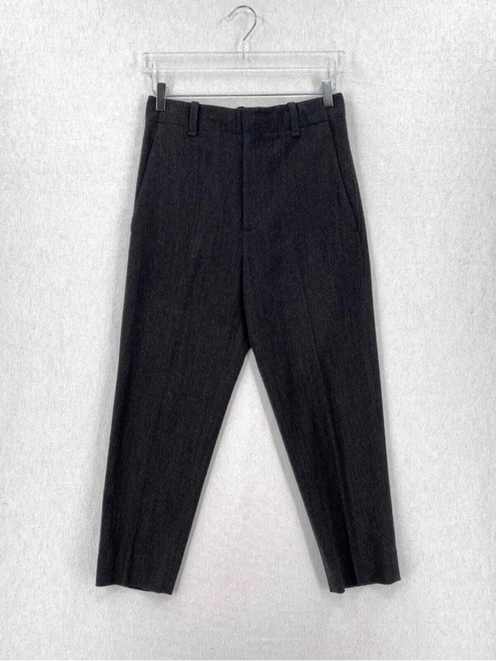 Vince Tapered Wool Blend High Rise Ankle Pants in Charcoal Grey.